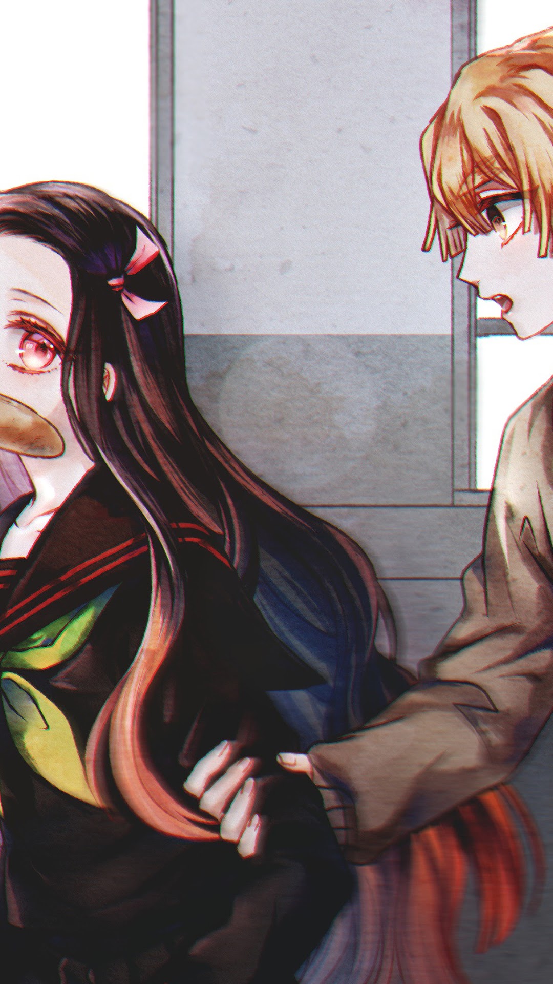Nezuko Kamado and Zenitsu Agatsuma from Demon Slayer HD Phone Wallpaper