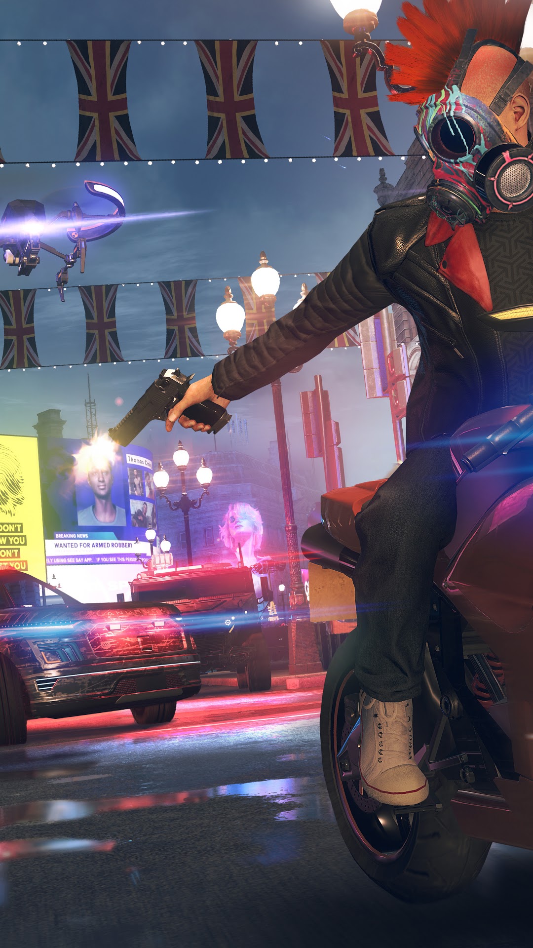 Person on motorcycle firing gun in Watch Dogs Legion HD Phone Wallpaper
