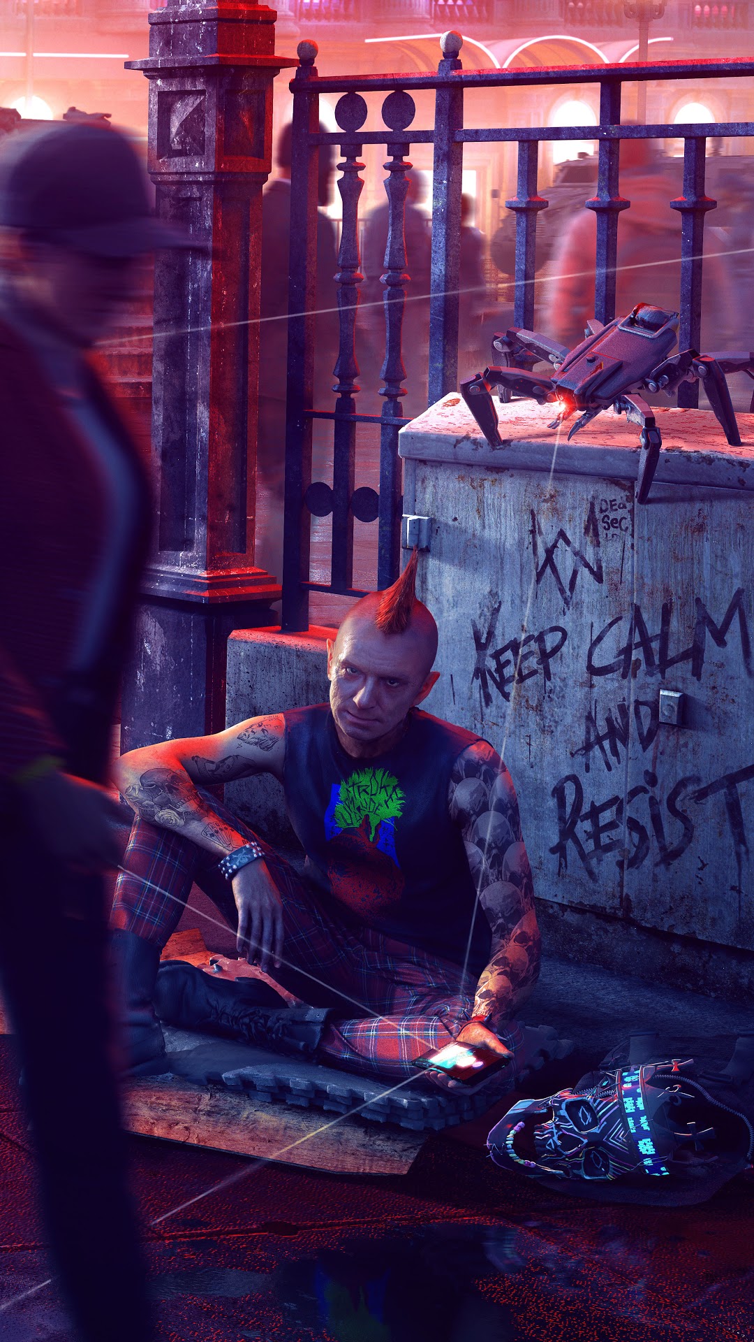 Man with mohawk and tattoos from Watch Dogs Legion HD Phone Wallpaper
