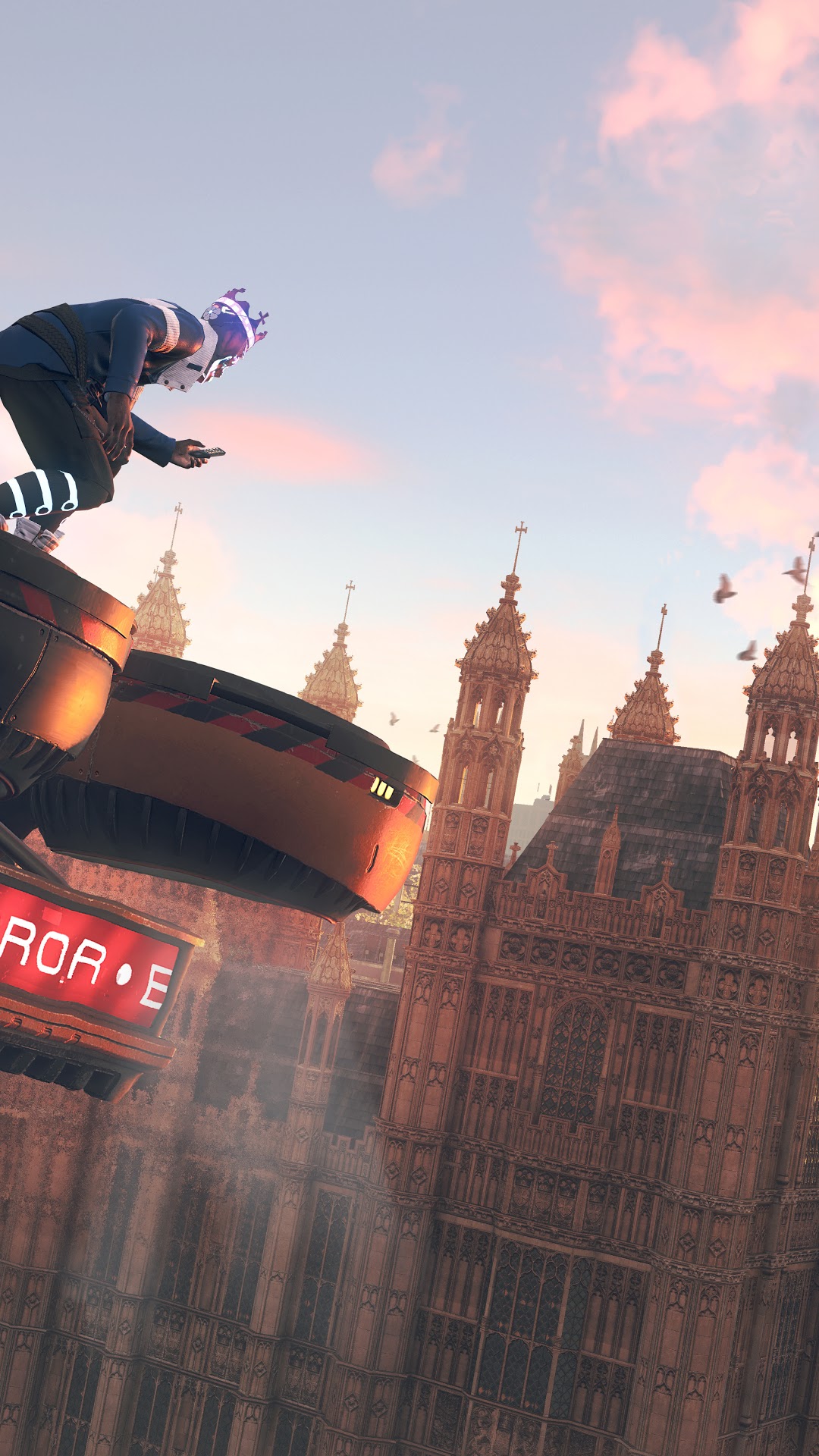 Watch Dogs Legion character on a building with Big Ben HD Phone Wallpaper