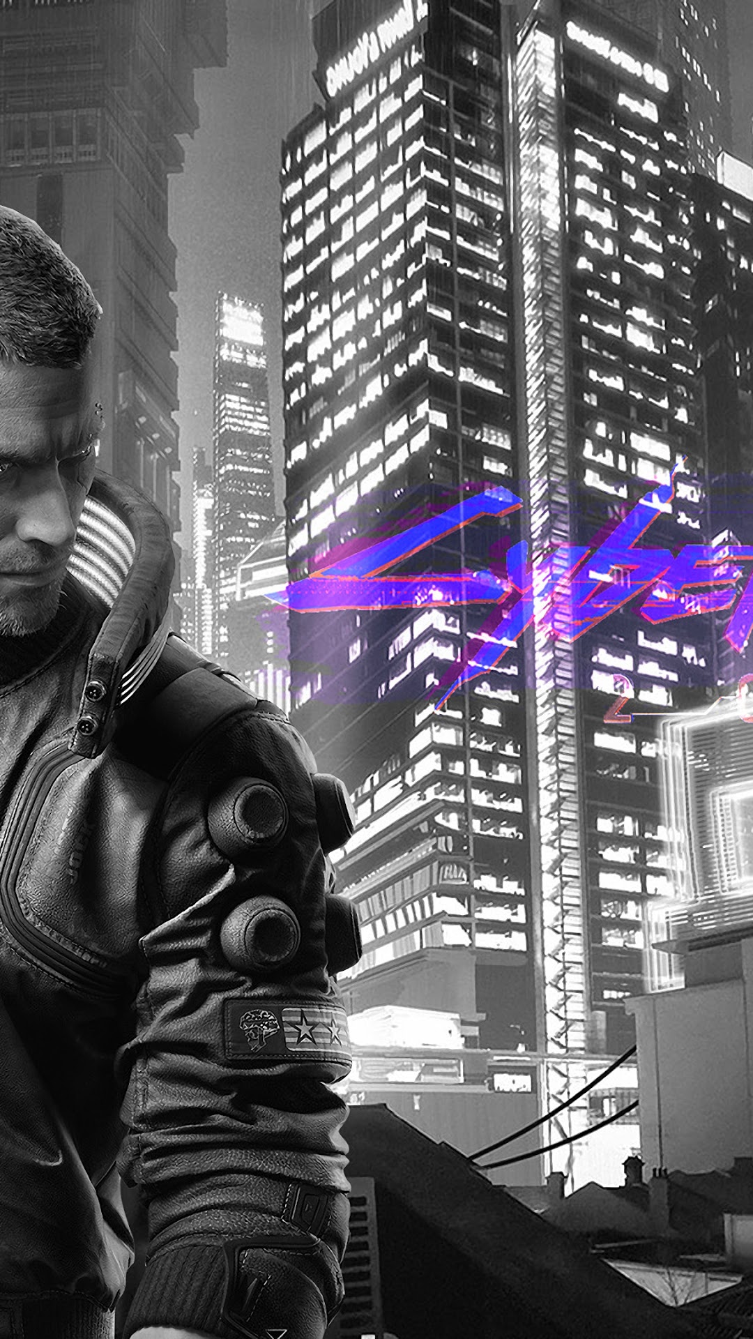 V from Cyberpunk 2077 in a futuristic city HD Phone Wallpaper