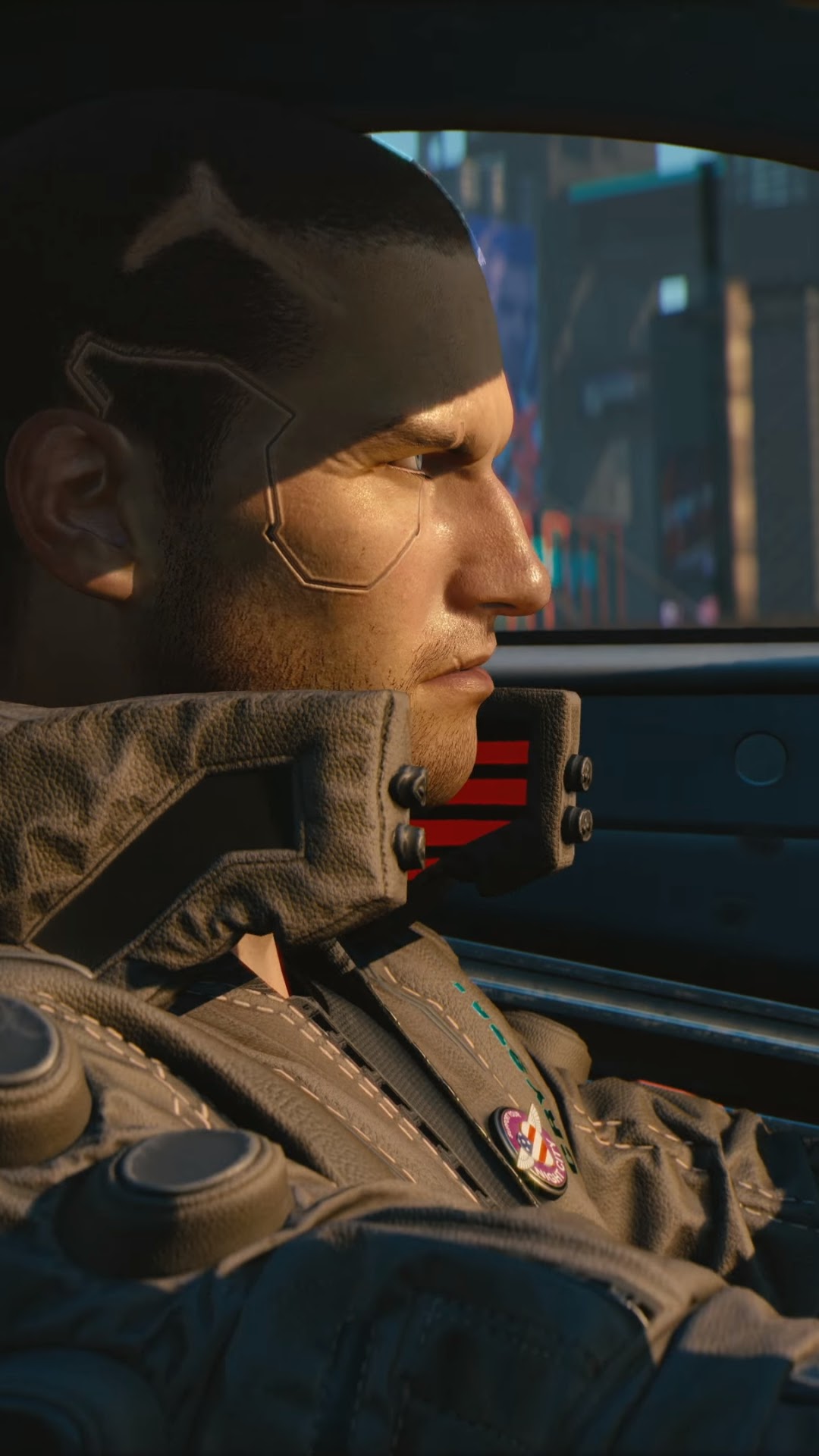 V from Cyberpunk 2077 in a car HD Phone Wallpaper