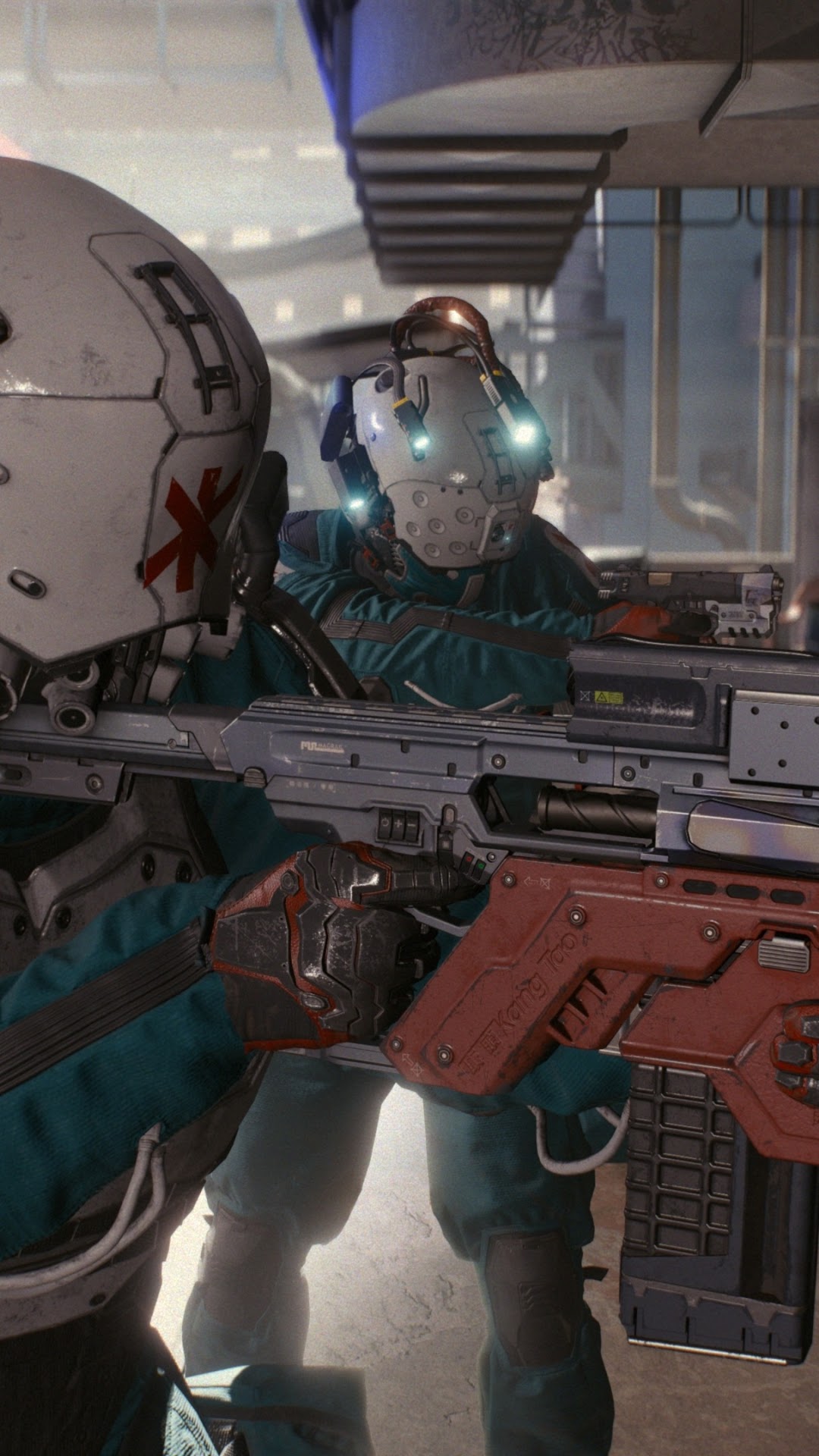 Cyberpunk 2077 characters with assault rifle HD Phone Wallpaper