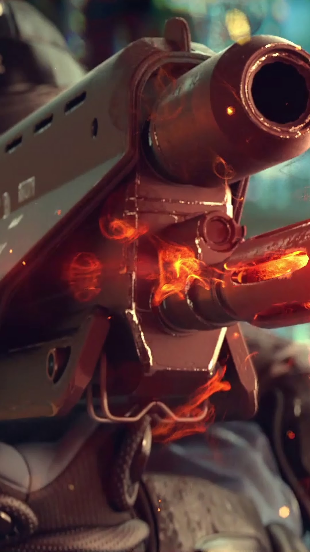 Cyberpunk 2077 Rifle with Flames HD Phone Wallpaper