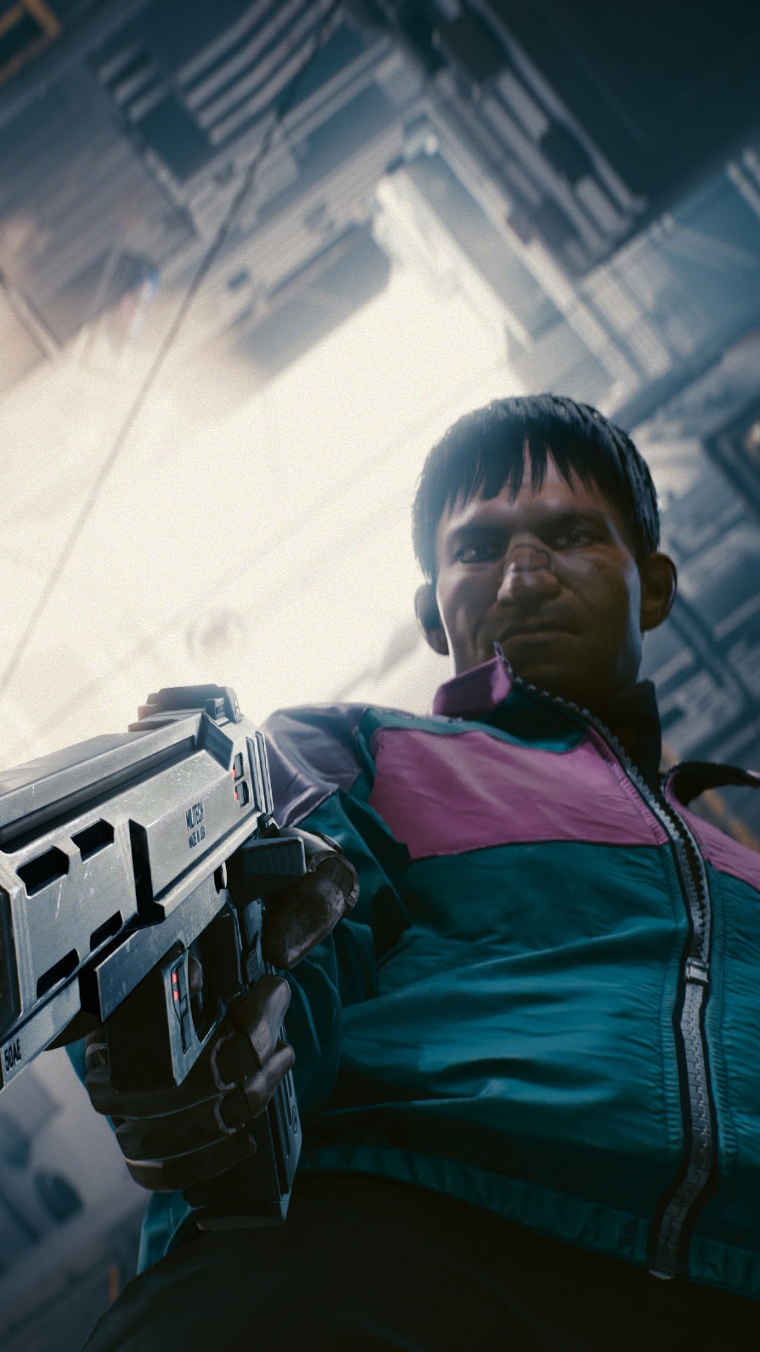 Man with gun in Cyberpunk 2077 HD Phone Wallpaper