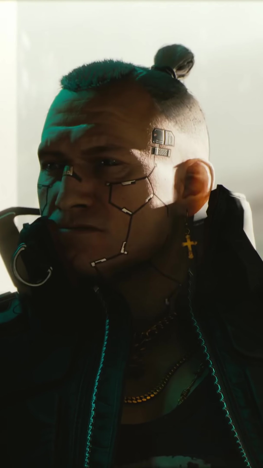 Man with cybernetic implants from Cyberpunk 2077 HD Phone Wallpaper