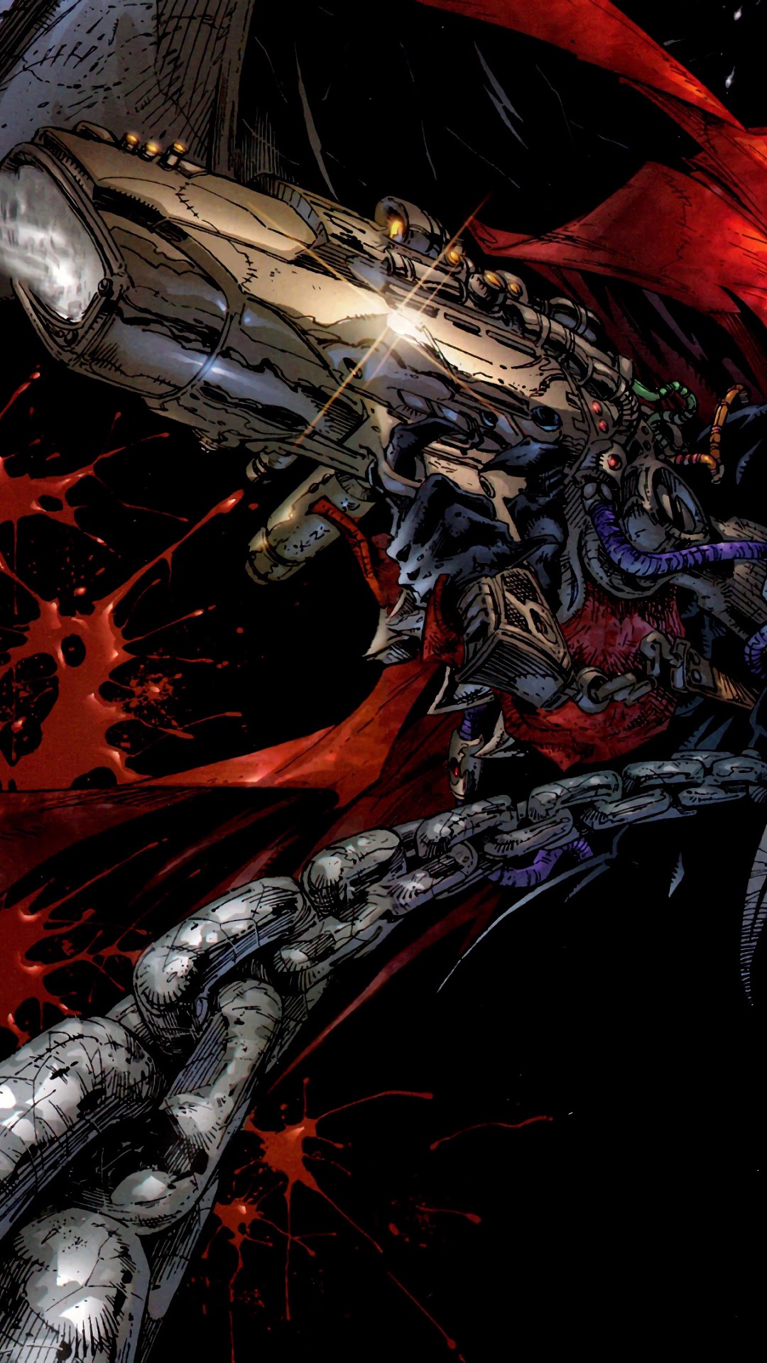 Spawn with a large weapon and chain HD Phone Wallpaper