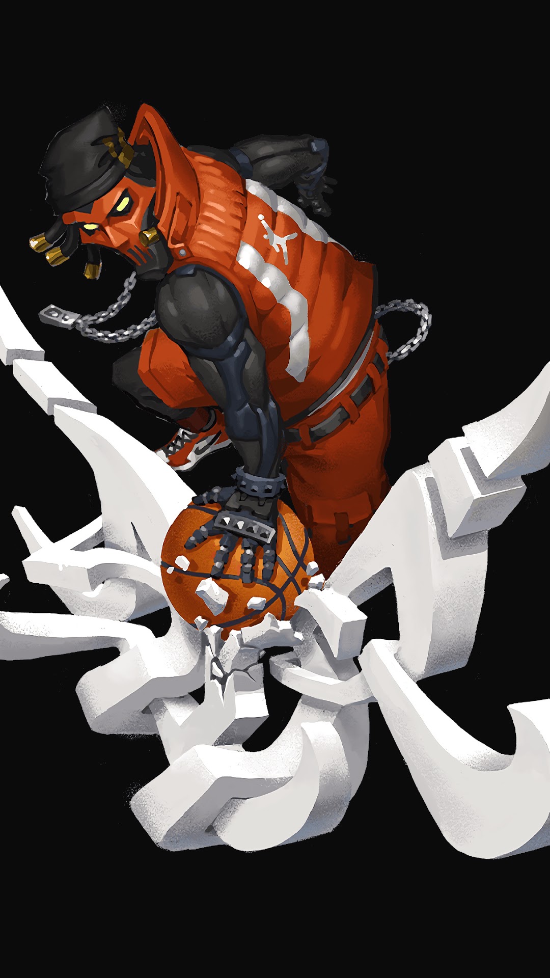 Fortnite character with basketball and graffiti HD Phone Wallpaper