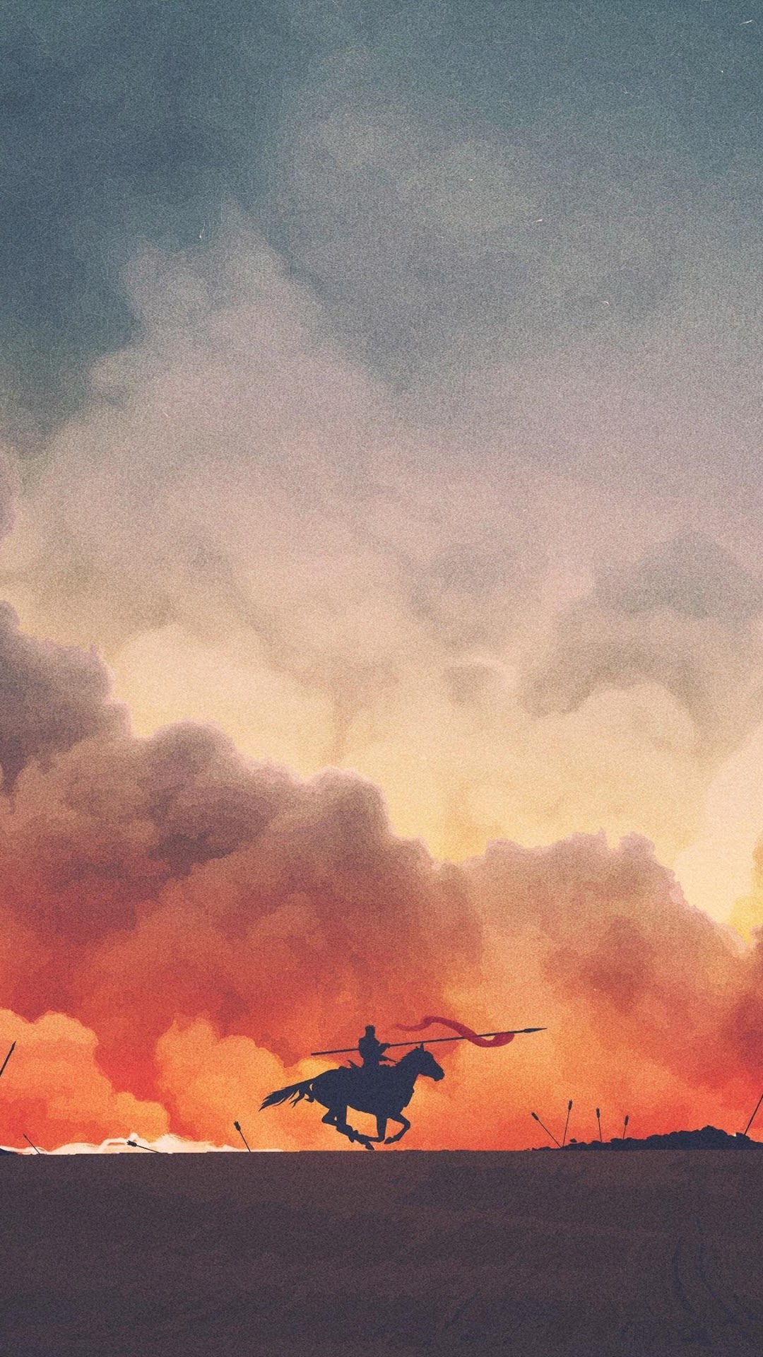 A lone rider on horseback against a dramatic sunset HD Phone Wallpaper