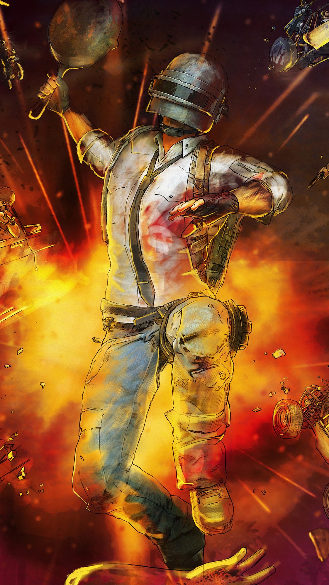 Player from PUBG holding a frying pan HD Phone Wallpaper