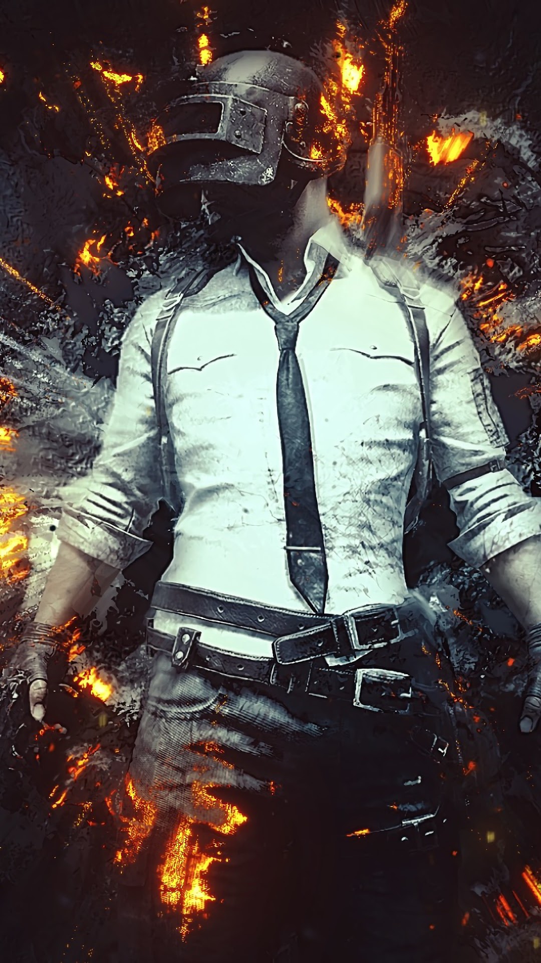 PlayerUnknown's Battlegrounds character with fire effects HD Phone Wallpaper