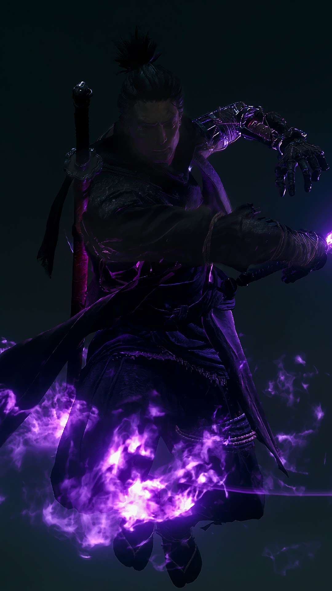 Sekiro: Shadows Die Twice character with purple energy HD Phone Wallpaper