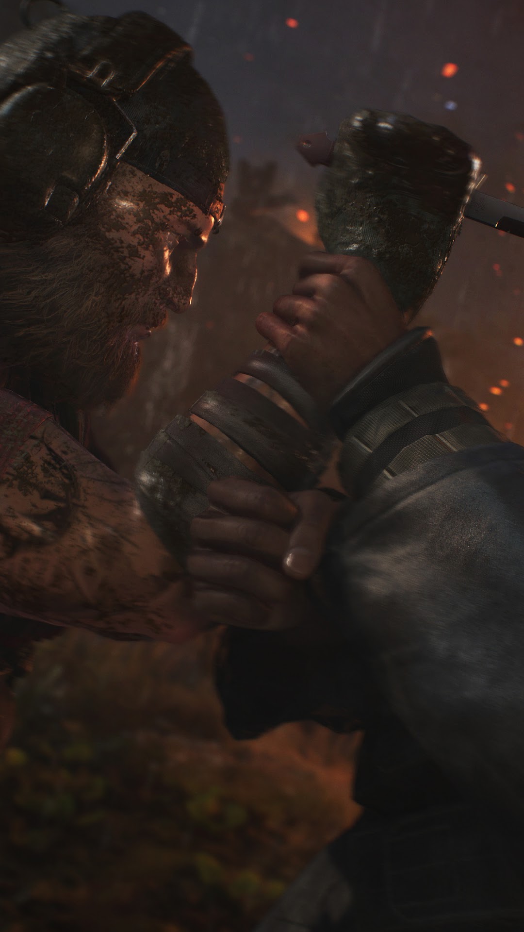 Two armored men fighting in a dark forest HD Phone Wallpaper