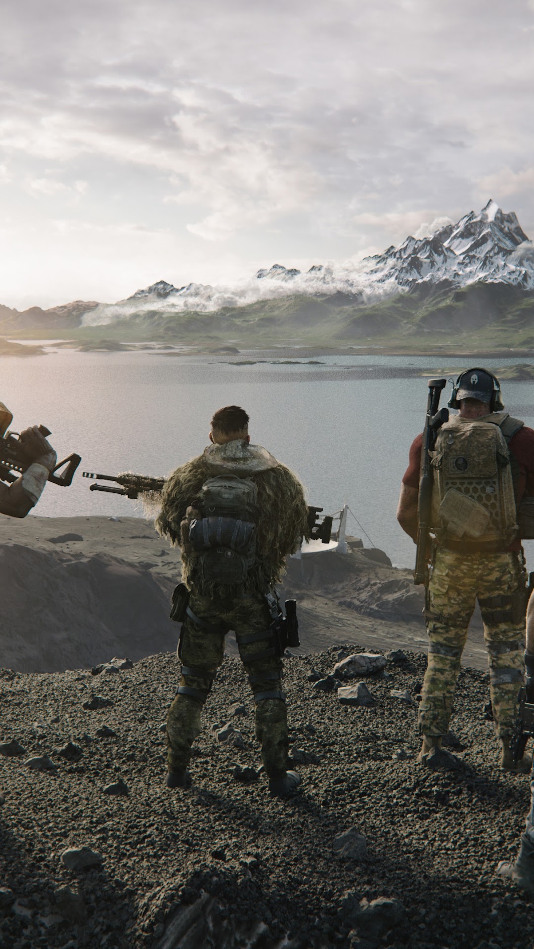 Ghost Recon Breakpoint soldiers on mountain overlook HD Phone Wallpaper