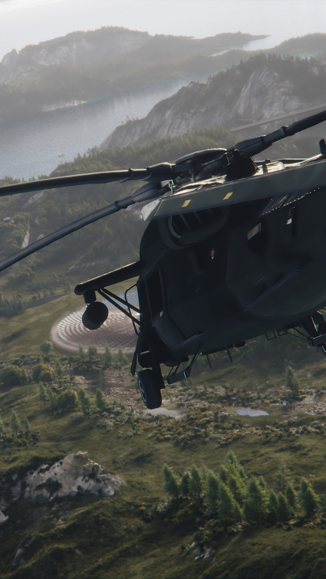 Helicopter flying over a mountainous landscape in Ghost Recon Breakpoint HD Phone Wallpaper
