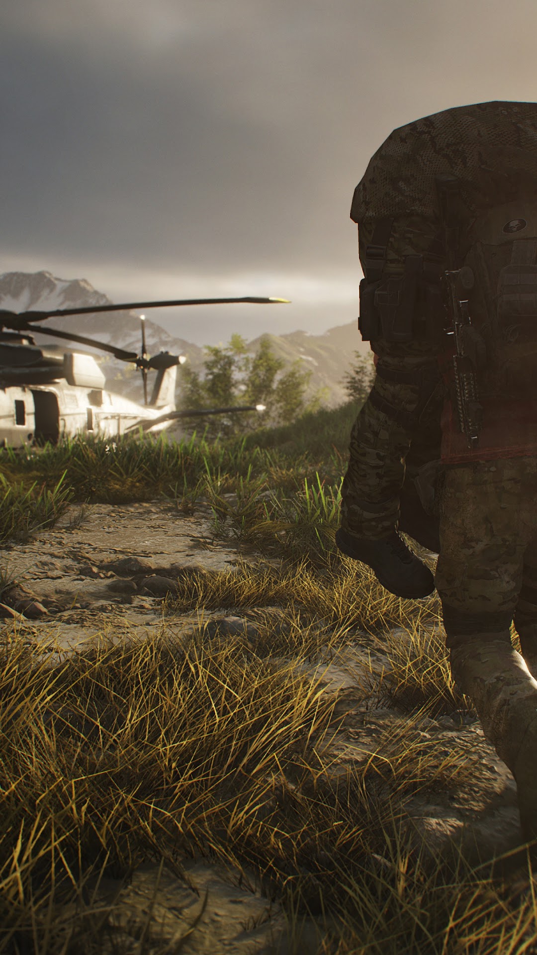 Soldier and helicopter in Ghost Recon Breakpoint HD Phone Wallpaper