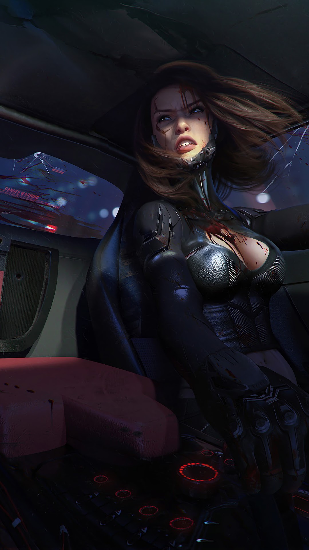 Woman in sci-fi suit driving a vehicle HD Phone Wallpaper