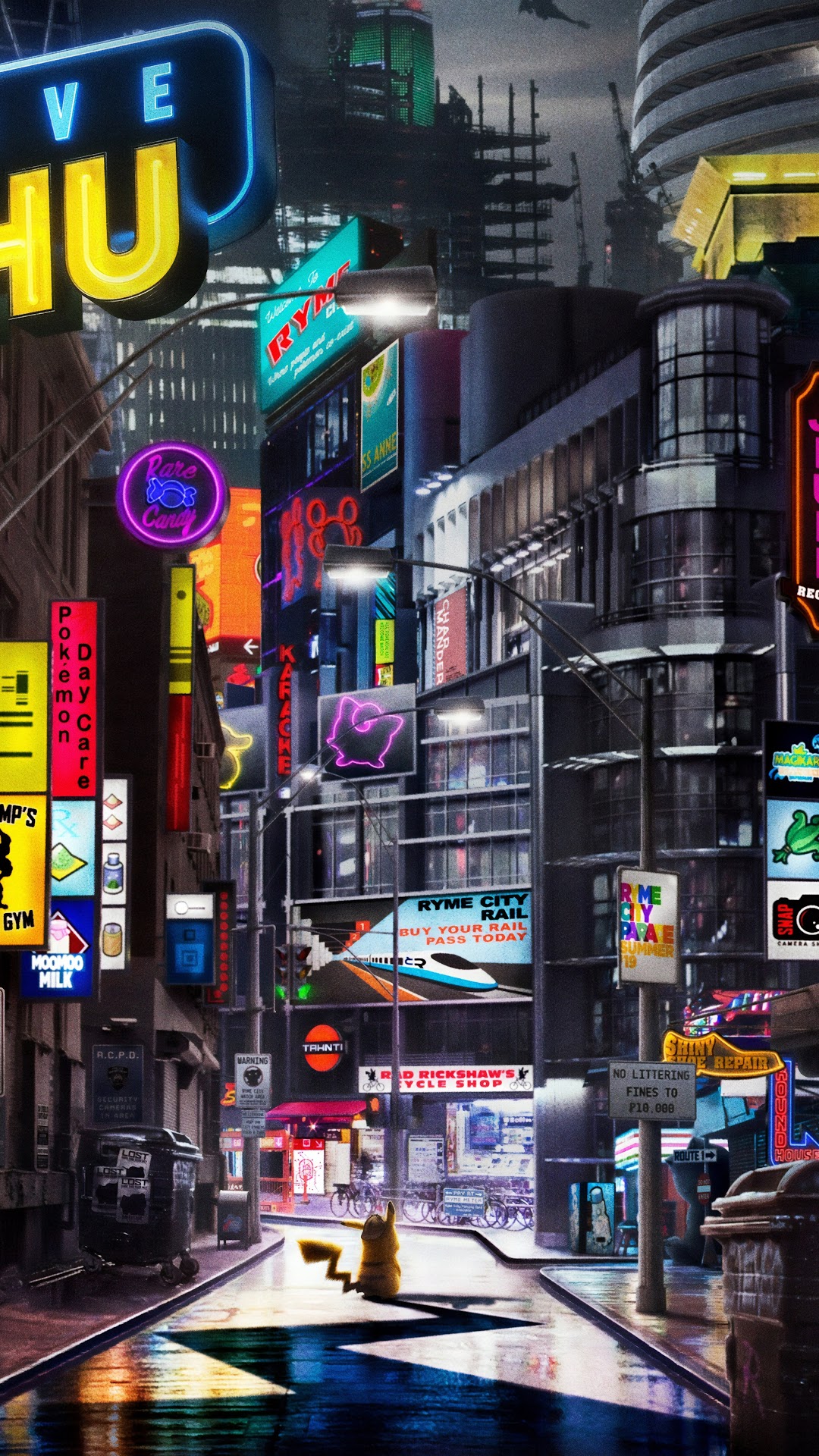 Pikachu in Ryme City HD Phone Wallpaper