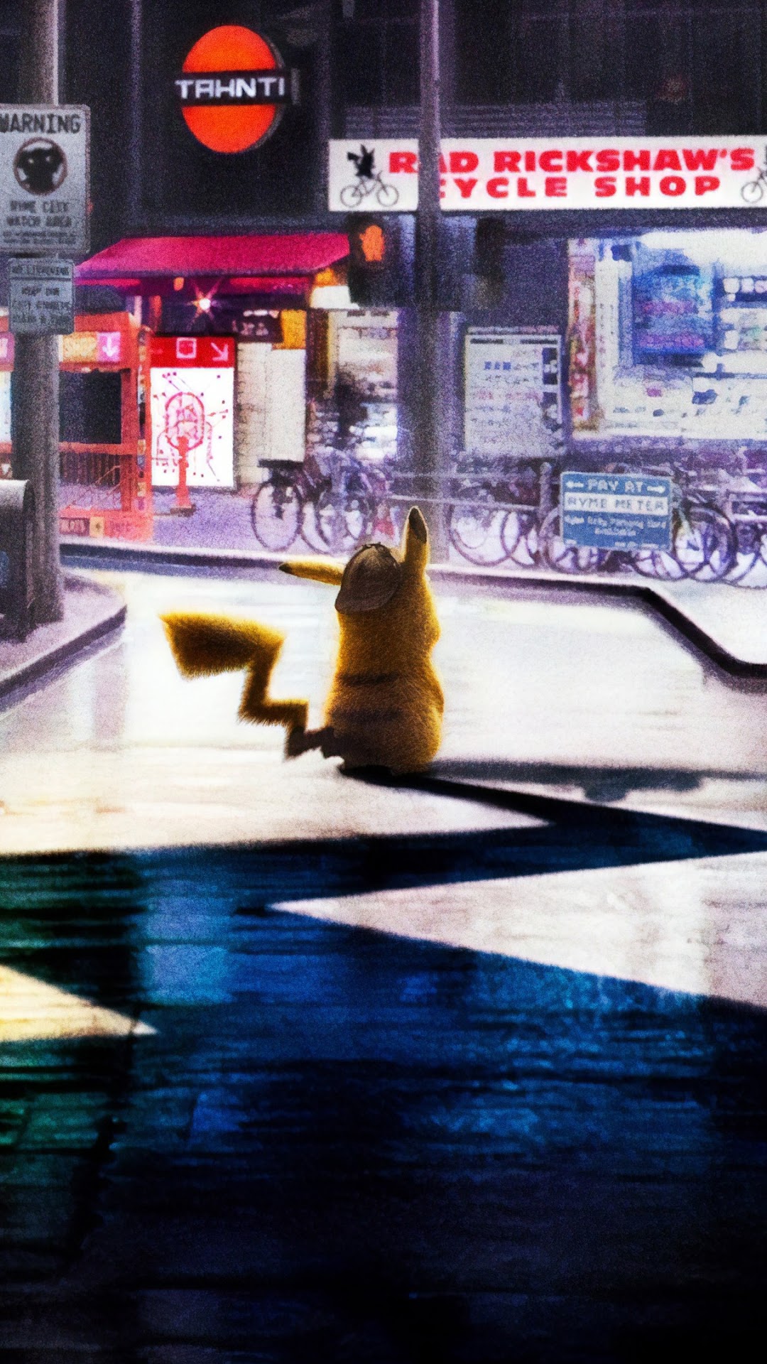 Detective Pikachu in a city street HD Phone Wallpaper