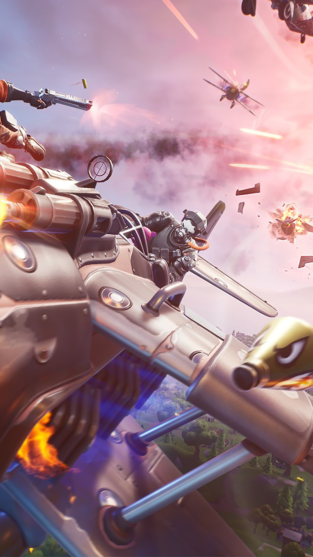 Fortnite Air Royale battle with planes and characters HD Phone Wallpaper