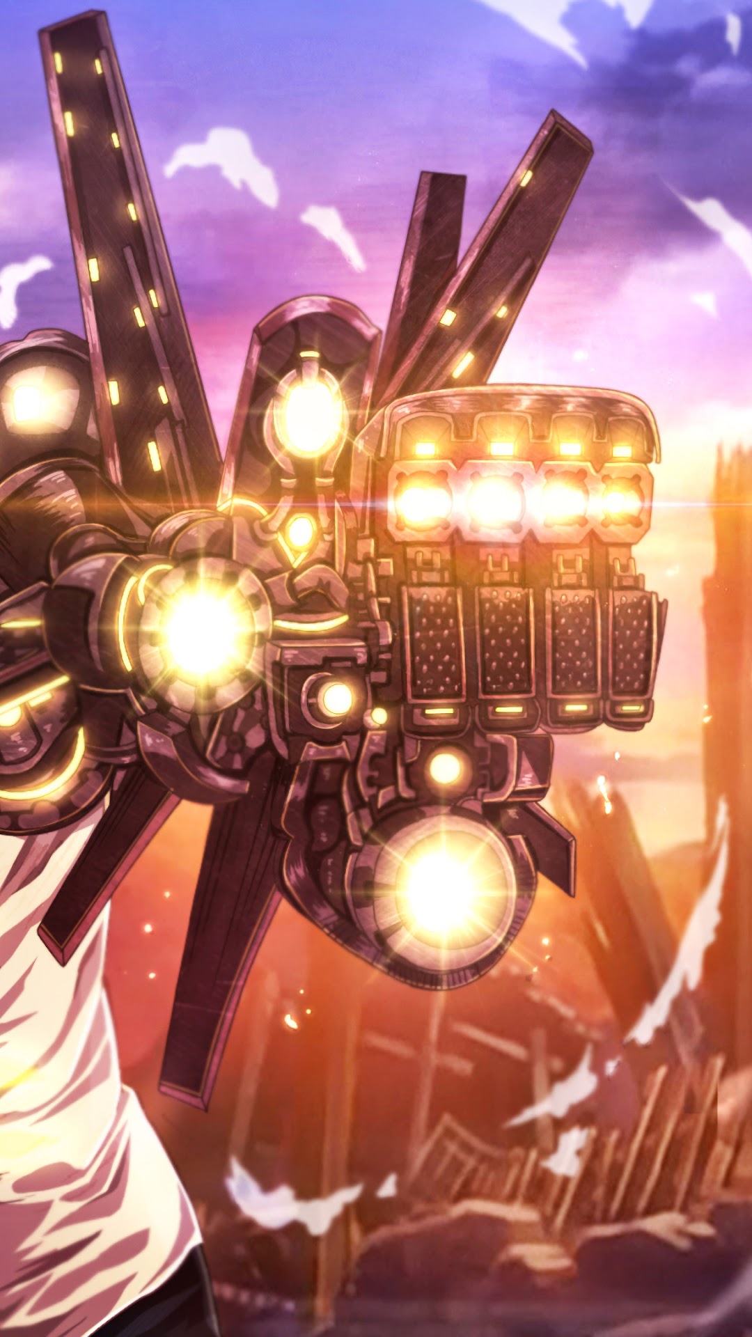 Genos from One Punch Man with mechanical arm HD Phone Wallpaper