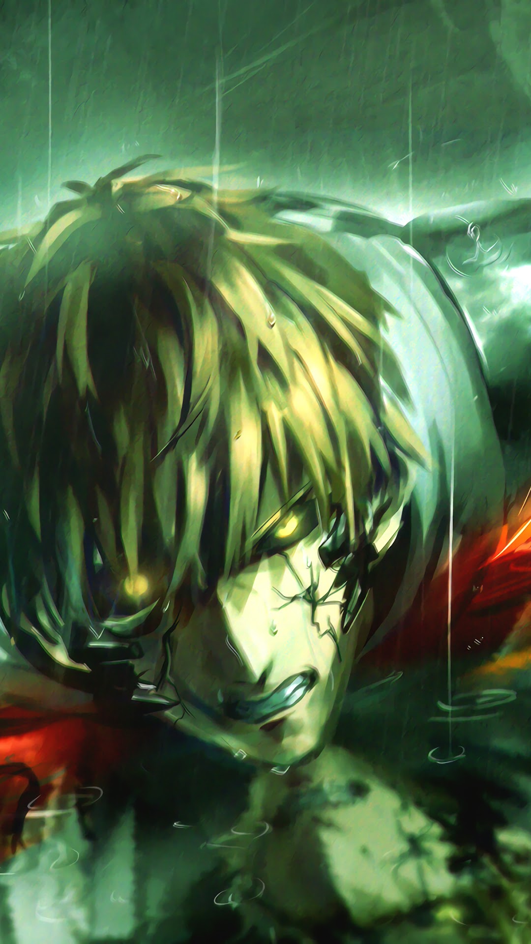 Genos from One Punch Man in the rain HD Phone Wallpaper