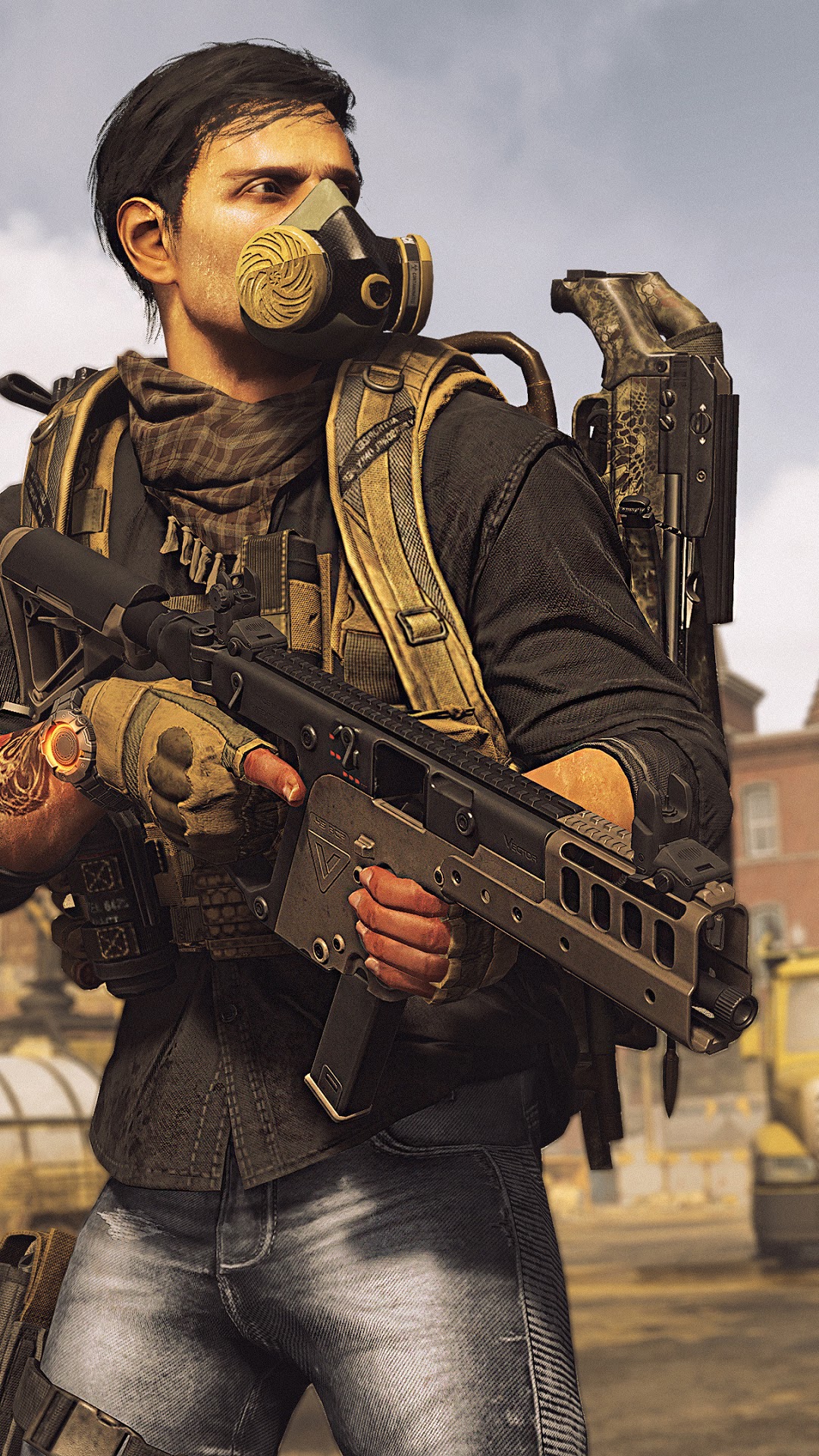 Man with gas mask and rifle in The Division HD Phone Wallpaper