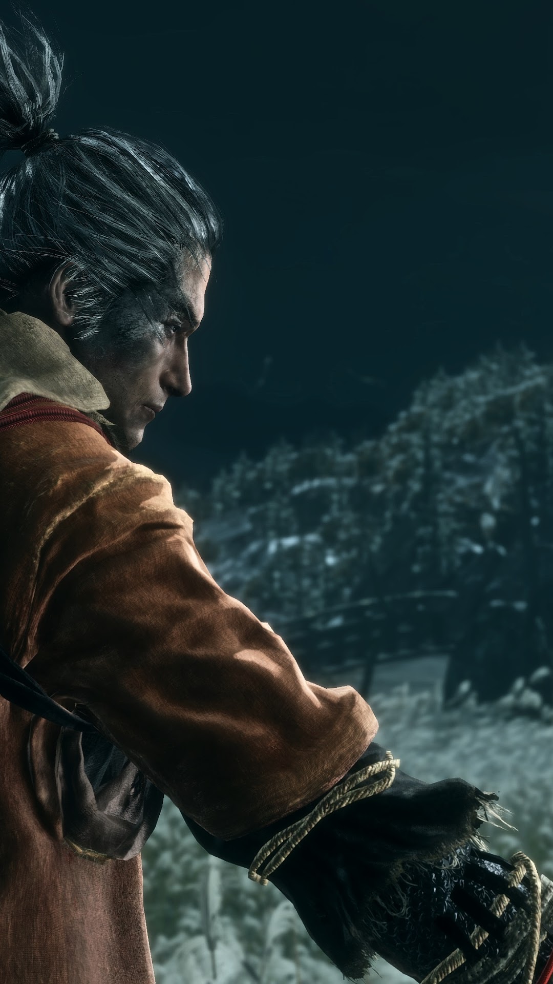 Sekiro: Shadows Die Twice character in a snowy forest HD Phone Wallpaper