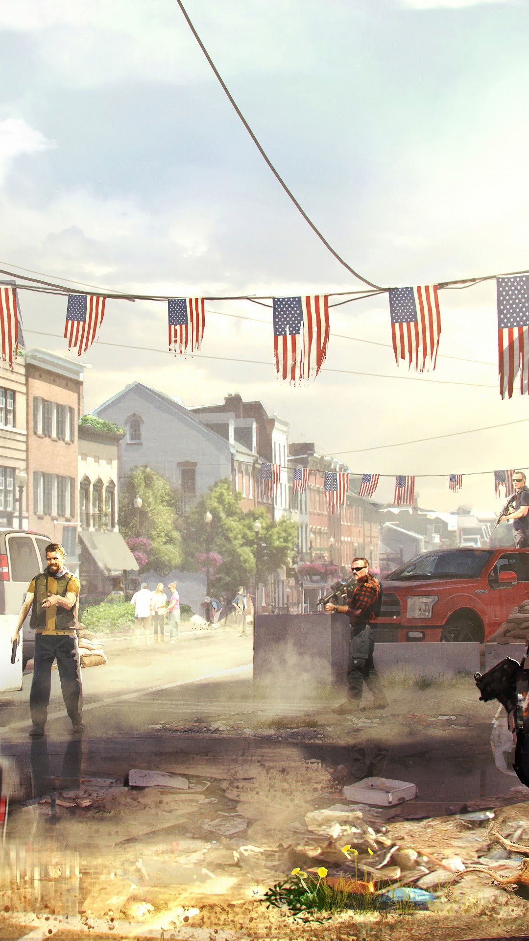 The Division 2 street scene with armed men HD Phone Wallpaper