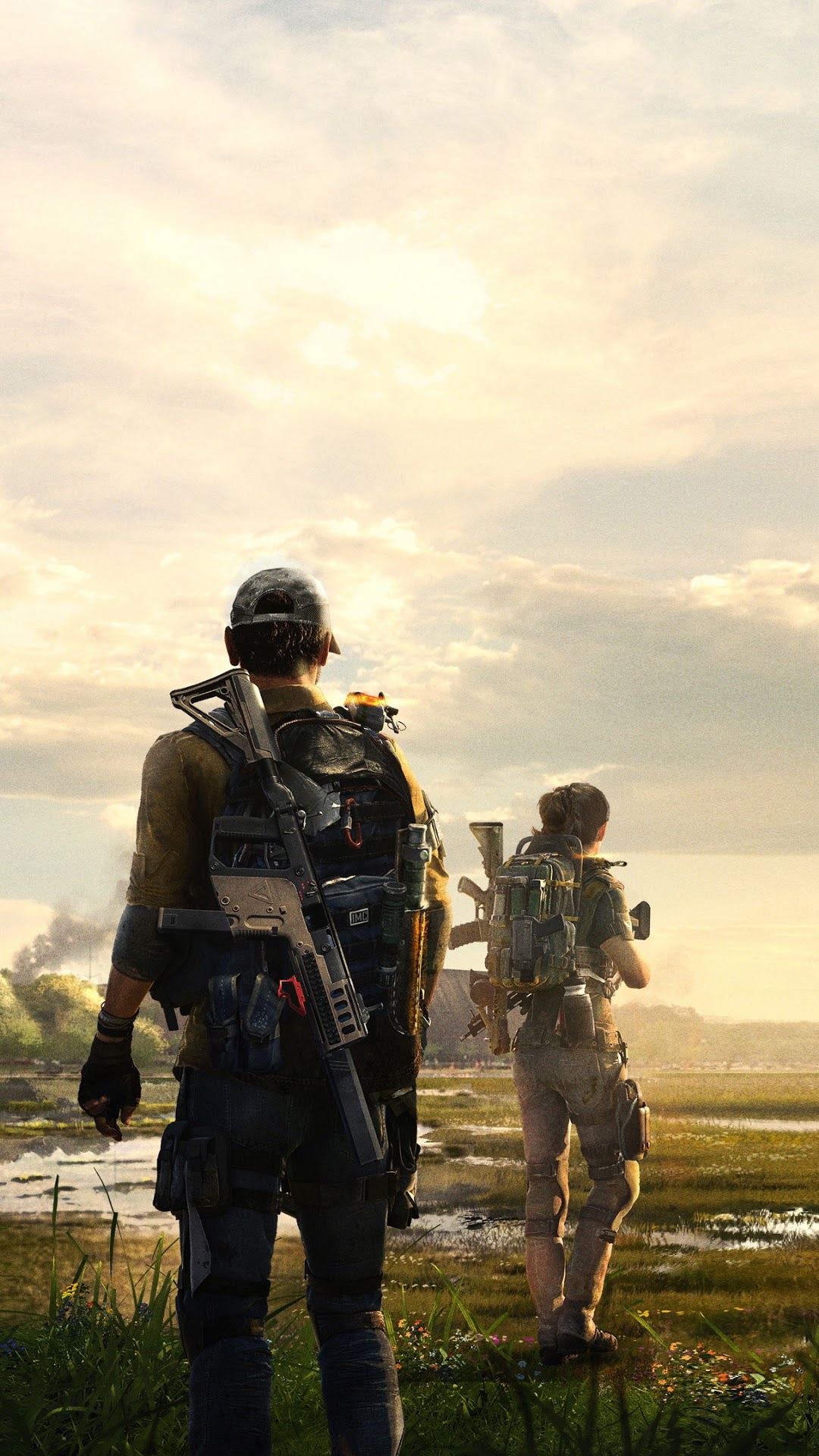 Two soldiers from The Division 2 in a field HD Phone Wallpaper