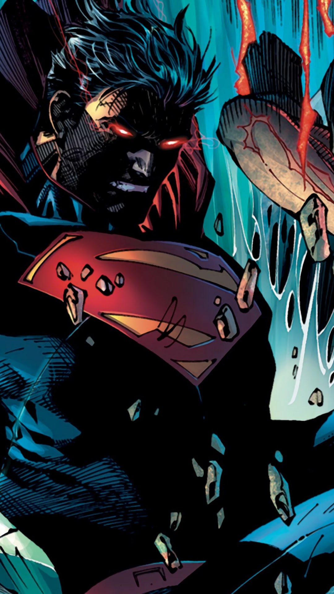 Superman with glowing red eyes HD Phone Wallpaper