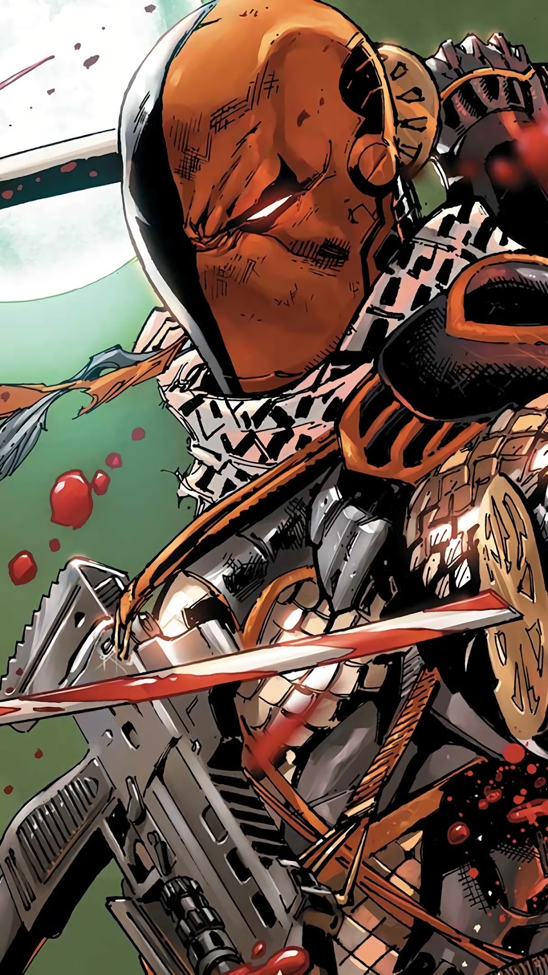 Deathstroke from DC Comics holding a rifle and sword HD Phone Wallpaper