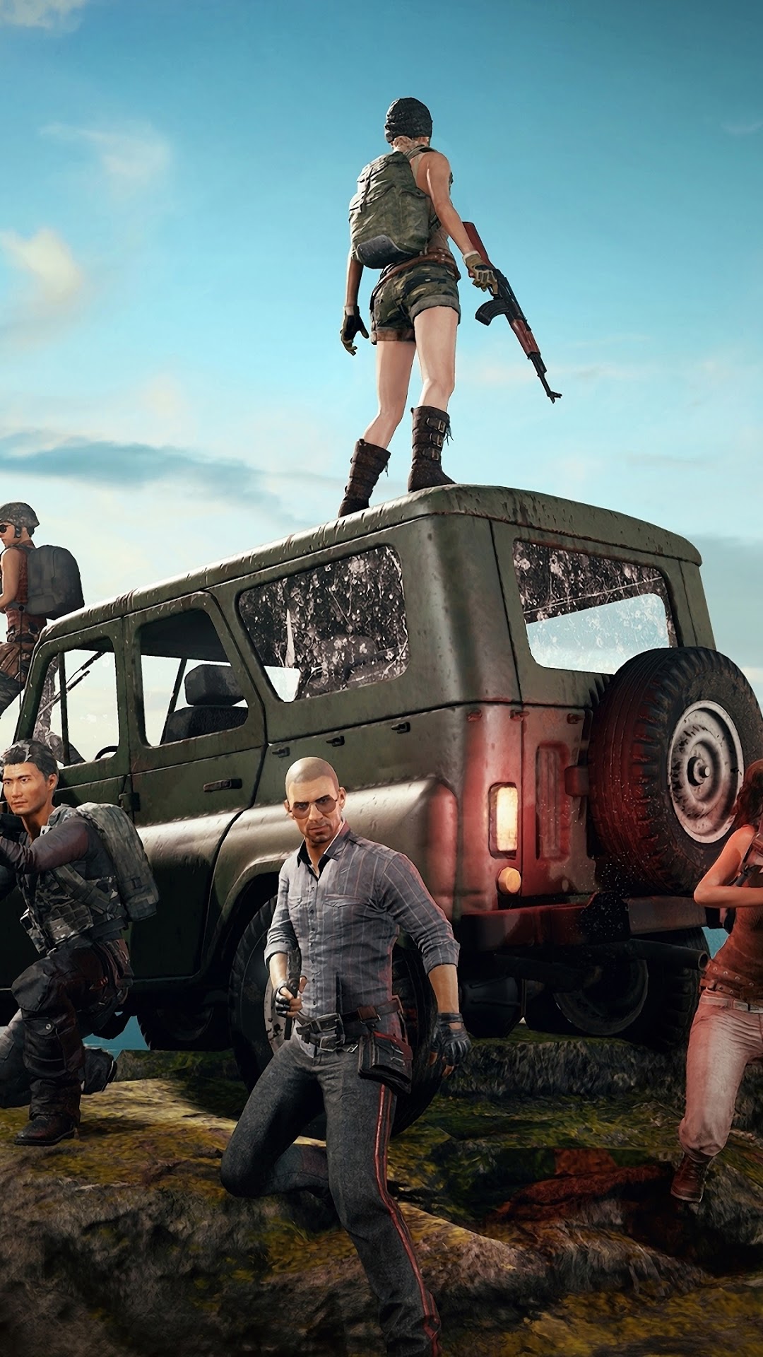 PlayerUnknowns Battlegrounds characters on a vehicle HD Phone Wallpaper