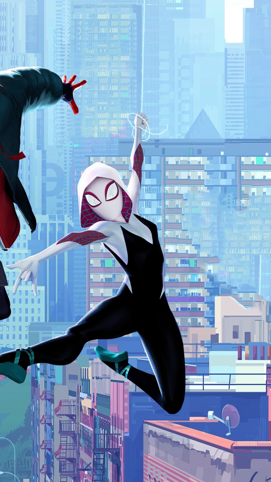 Spider-Gwen and Miles Morales from Spider-Man: Into the Spider-Verse HD Phone Wallpaper