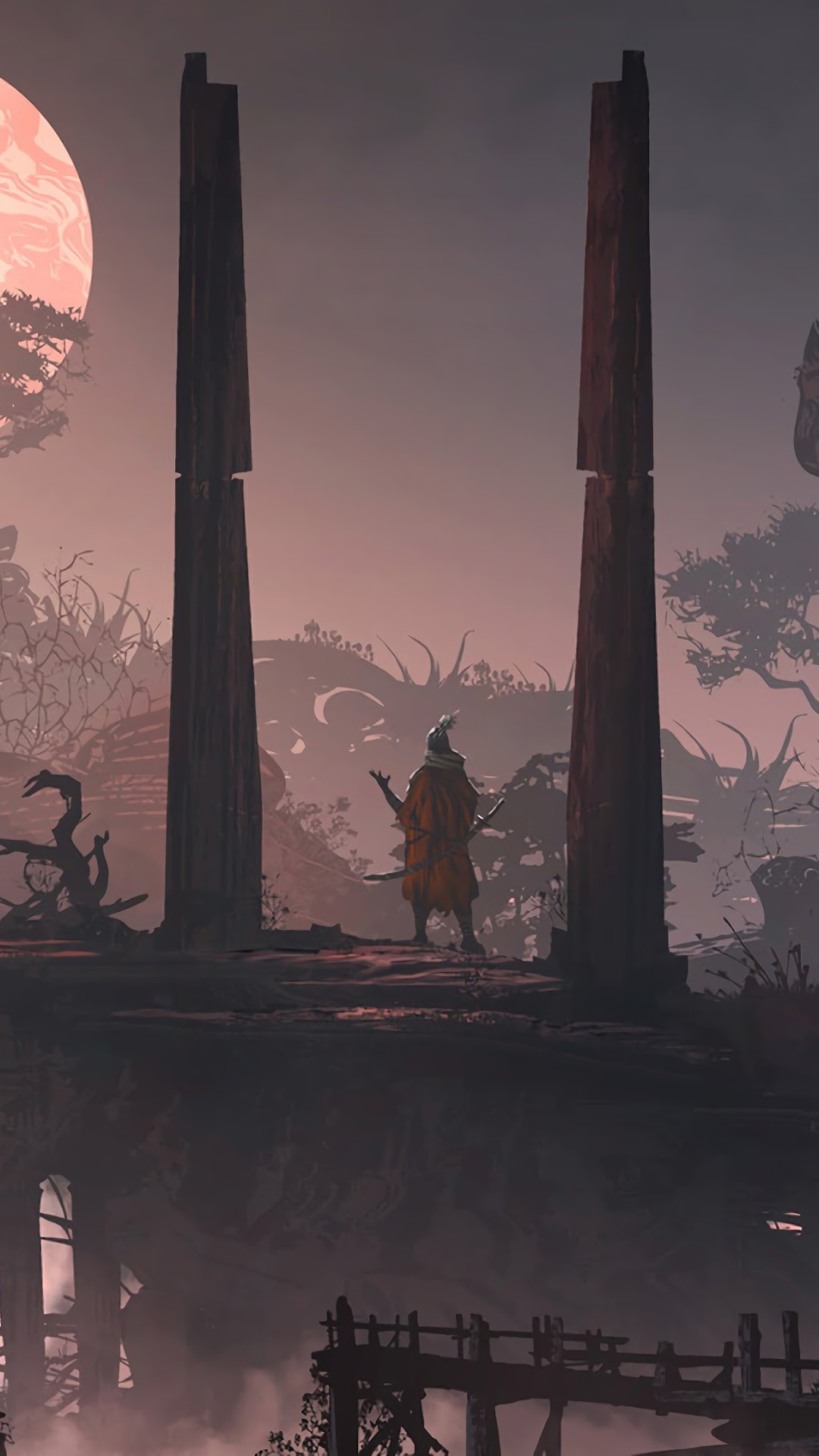Sekiro: Shadows Die Twice character in a desolate landscape HD Phone Wallpaper
