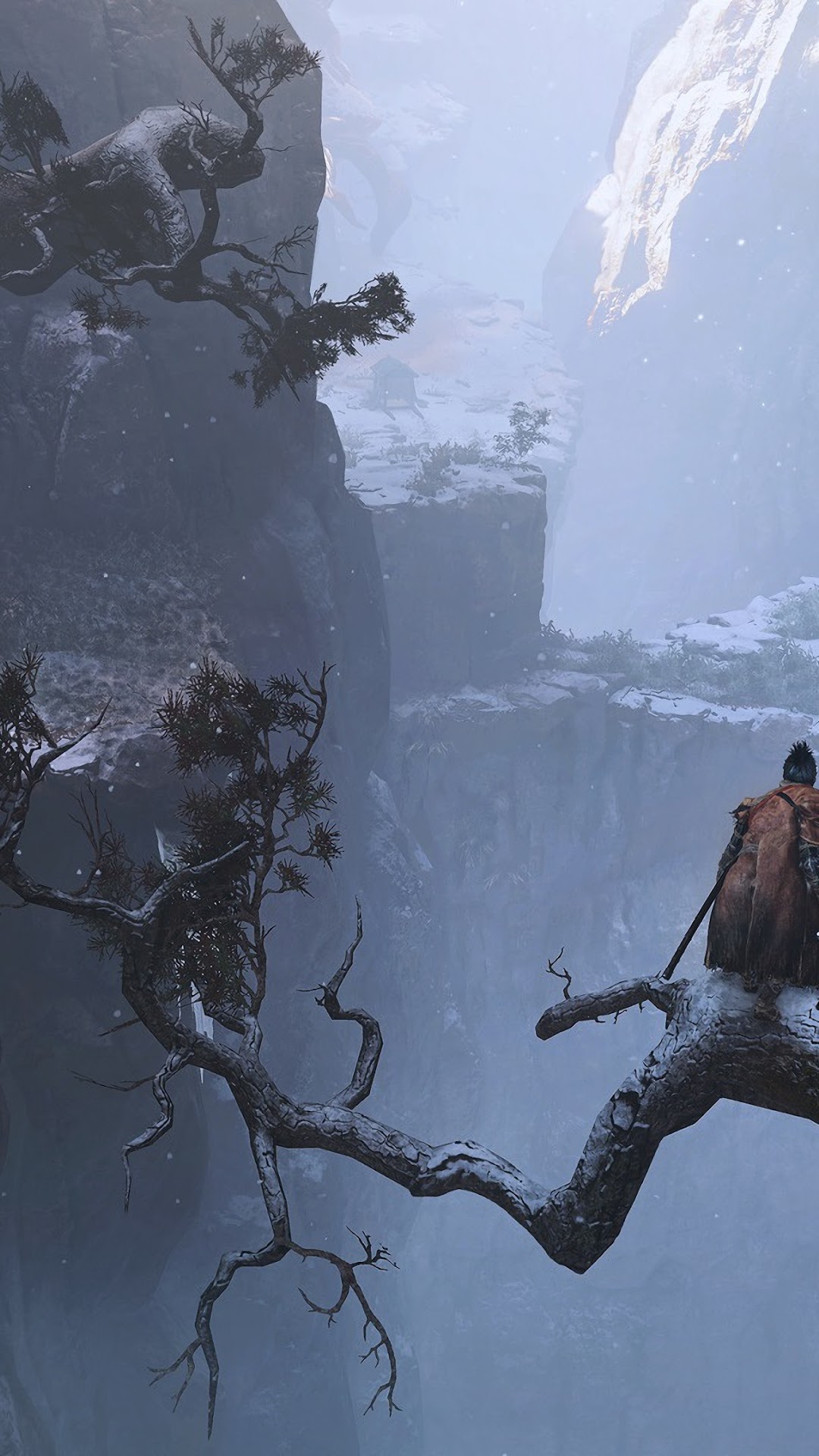 Sekiro: Shadows Die Twice character on a snowy cliff HD Phone Wallpaper