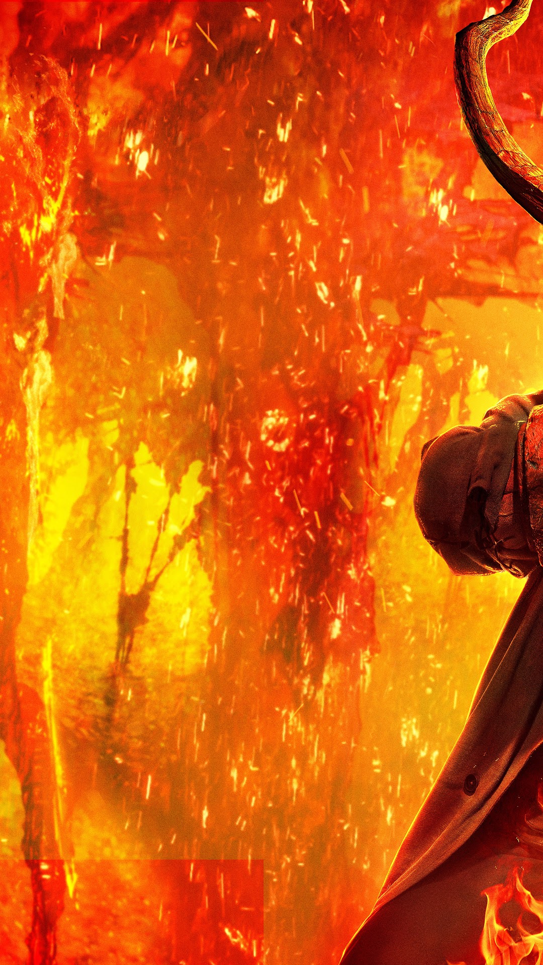 Hellboy with flaming sword in hell HD Phone Wallpaper