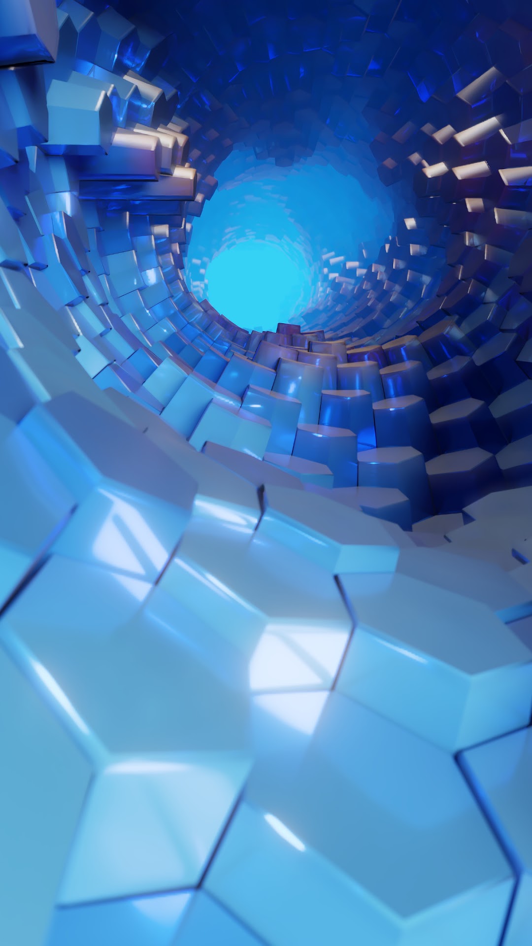 Abstract blue hexagonal tunnel HD Phone Wallpaper