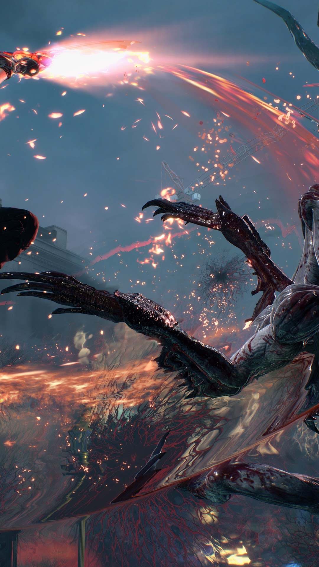 Nero fighting a demon in Devil May Cry 5 HD Phone Wallpaper