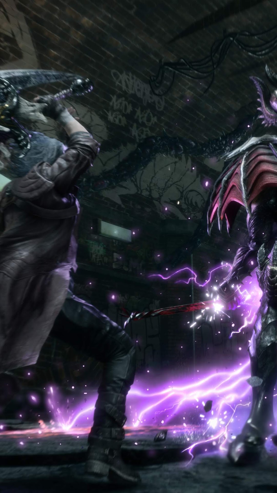Dante fighting a demon in Devil May Cry 5 HD Phone Wallpaper
