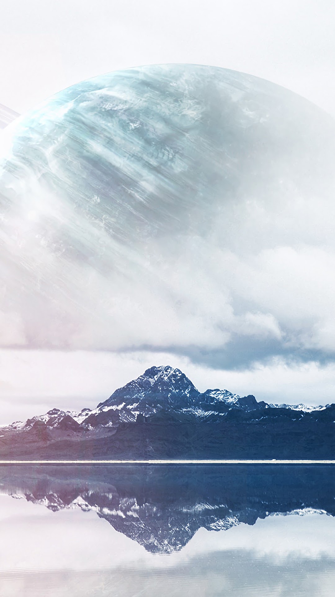 Planet and Mountain Reflection Landscape HD Phone Wallpaper