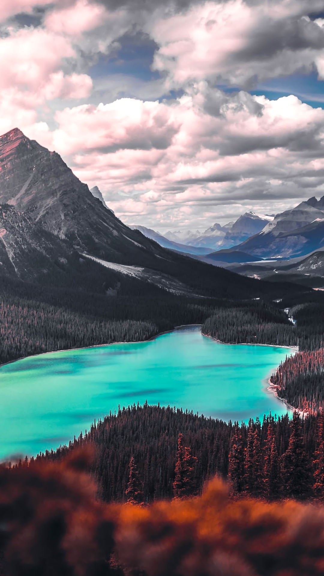 Turquoise Lake Surrounded by Mountains and Forests HD Phone Wallpaper