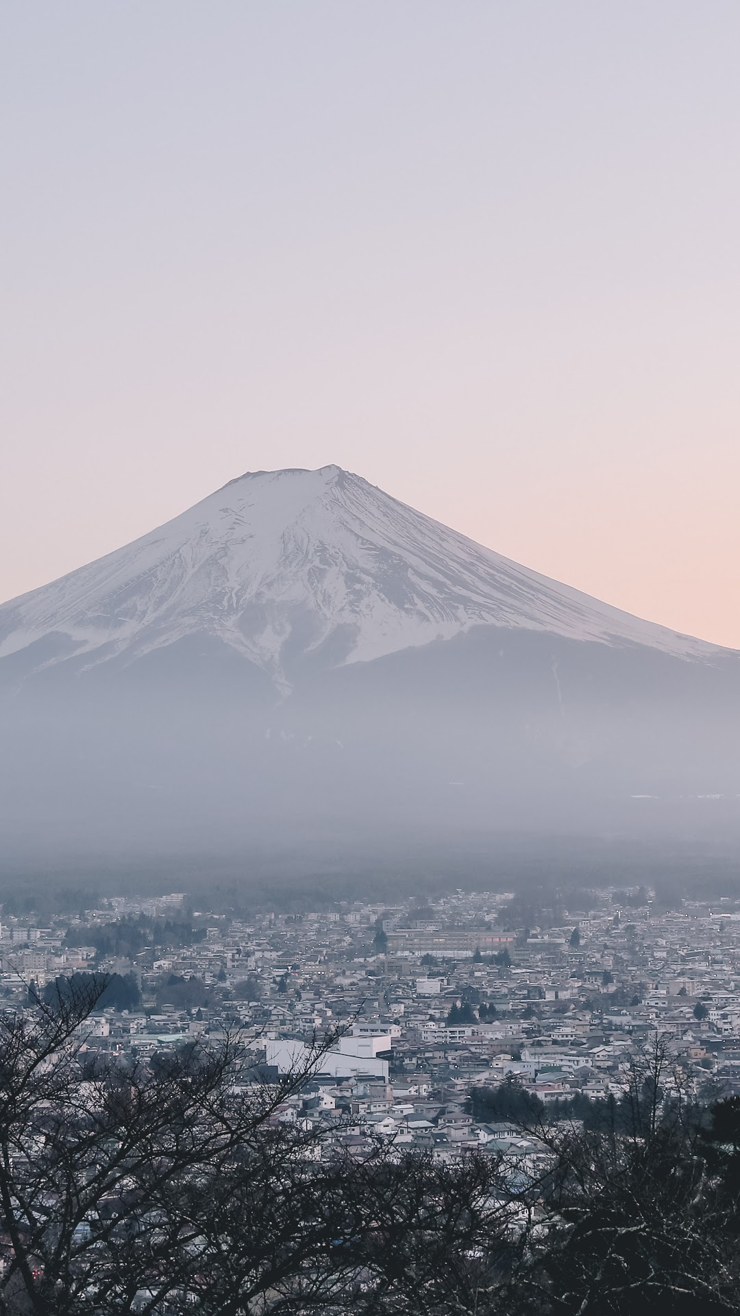 Mount Fuji and a city in Japan HD Phone Wallpaper