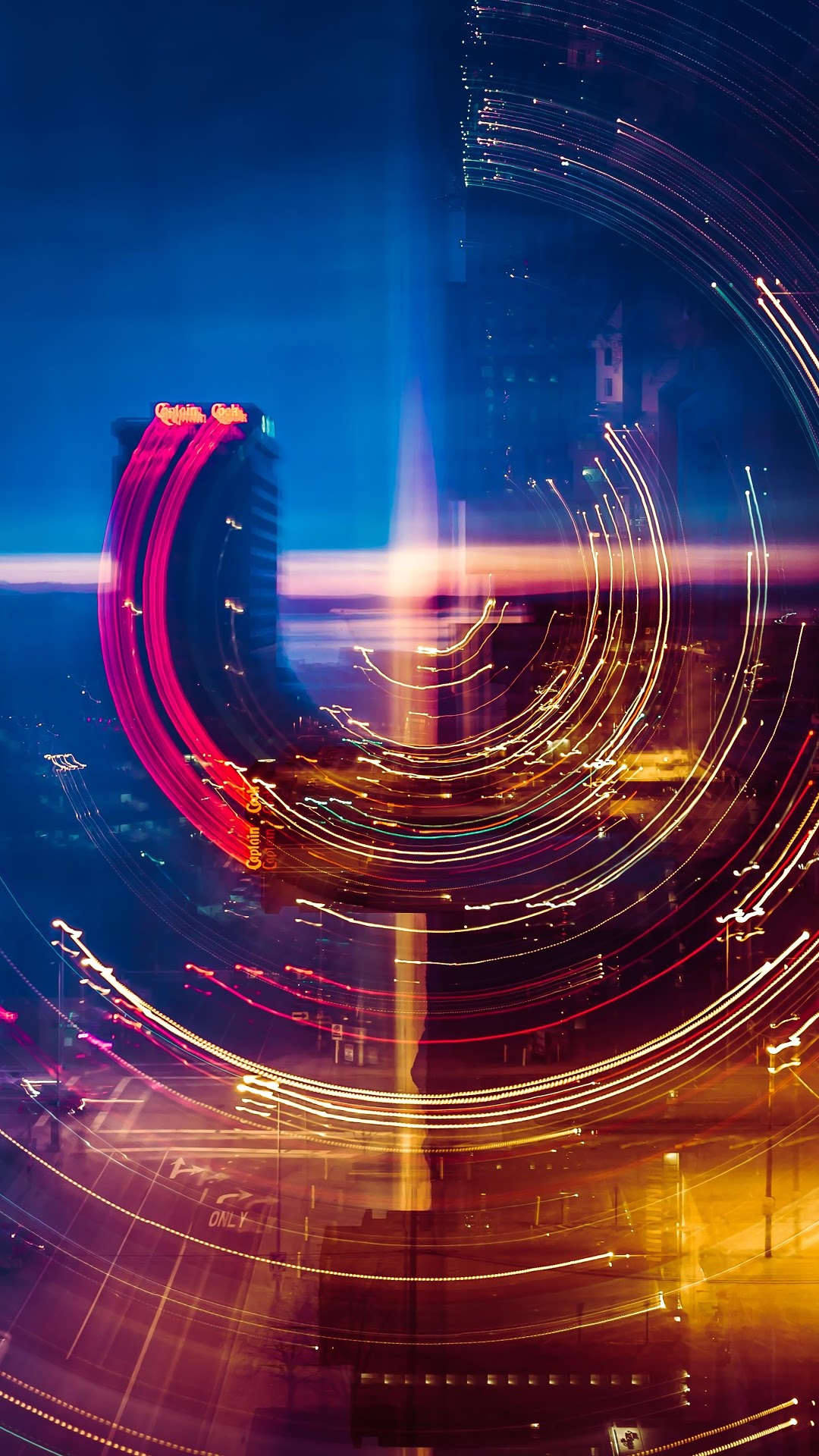 Cityscape at Night with Light Trails HD Phone Wallpaper