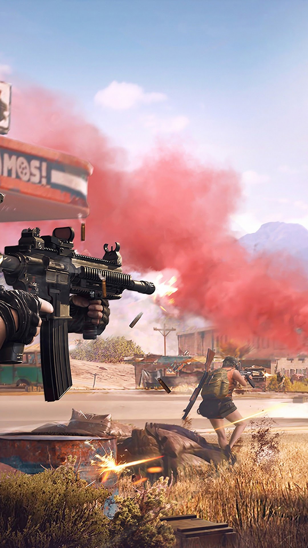 PlayerUnknowns Battlegrounds characters in combat with red smoke HD Phone Wallpaper