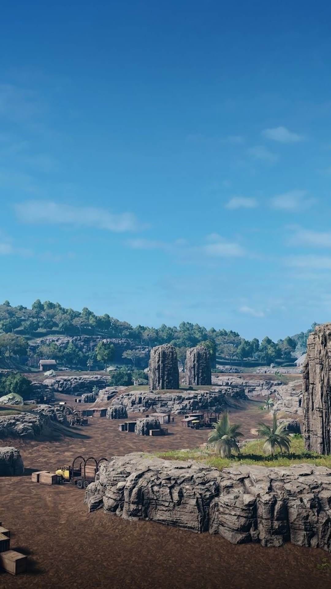 PlayerUnknown's Battlegrounds landscape with ruins and mountains HD Phone Wallpaper