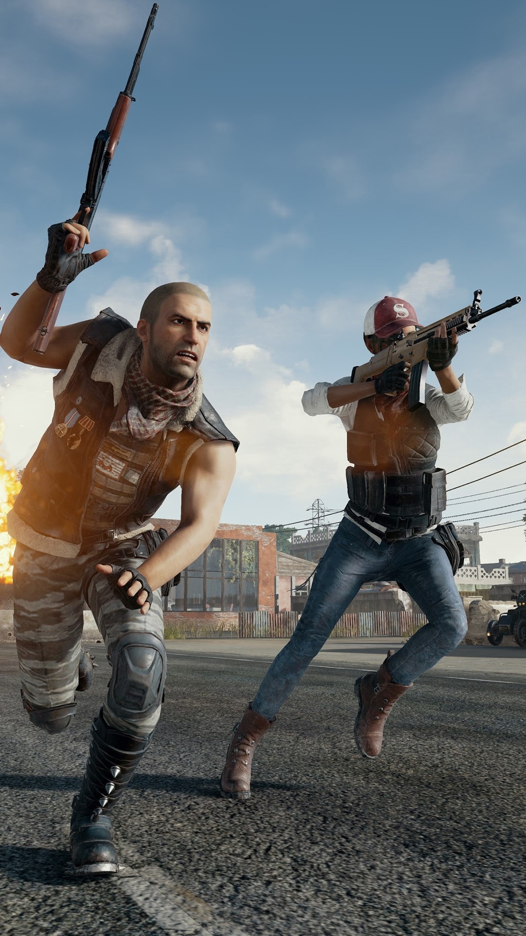 Two players running with guns in PlayerUnknown's Battlegrounds HD Phone Wallpaper