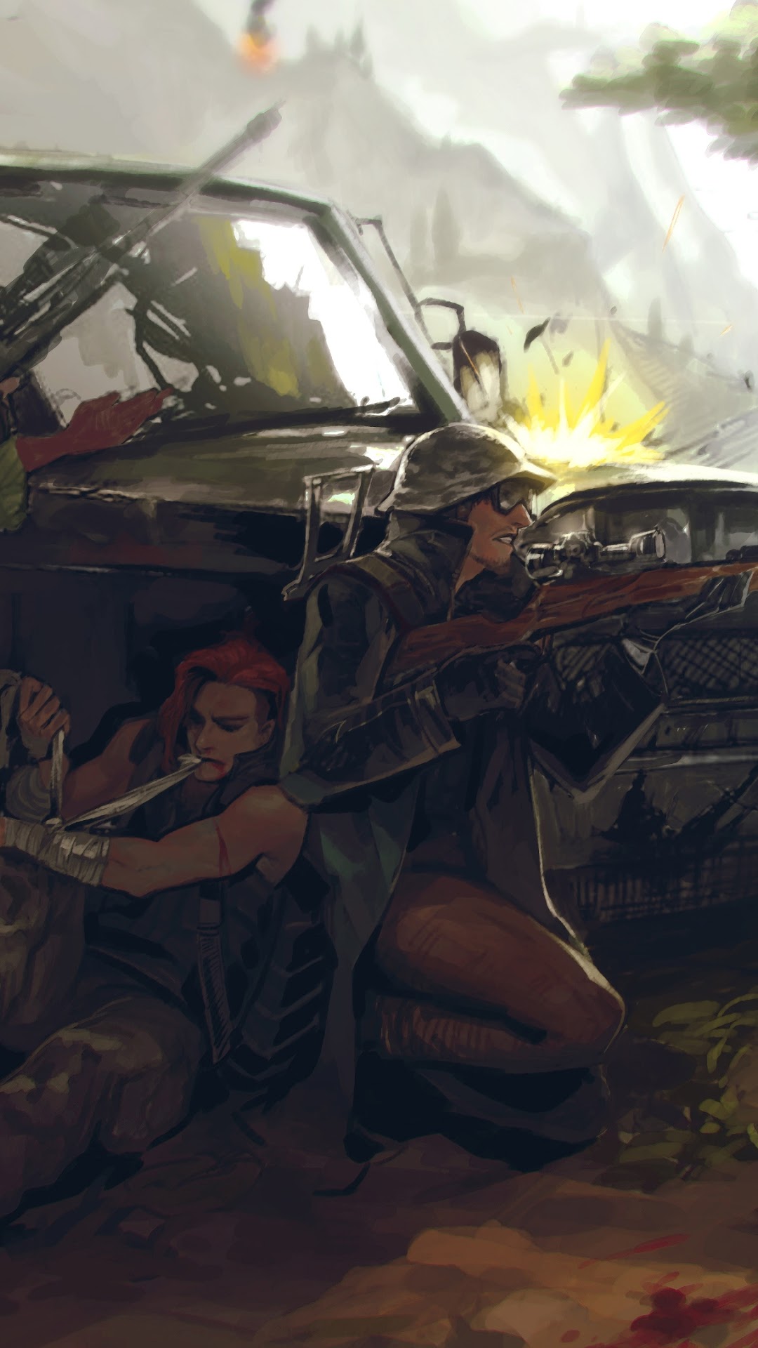 Soldiers in combat with a vehicle HD Phone Wallpaper
