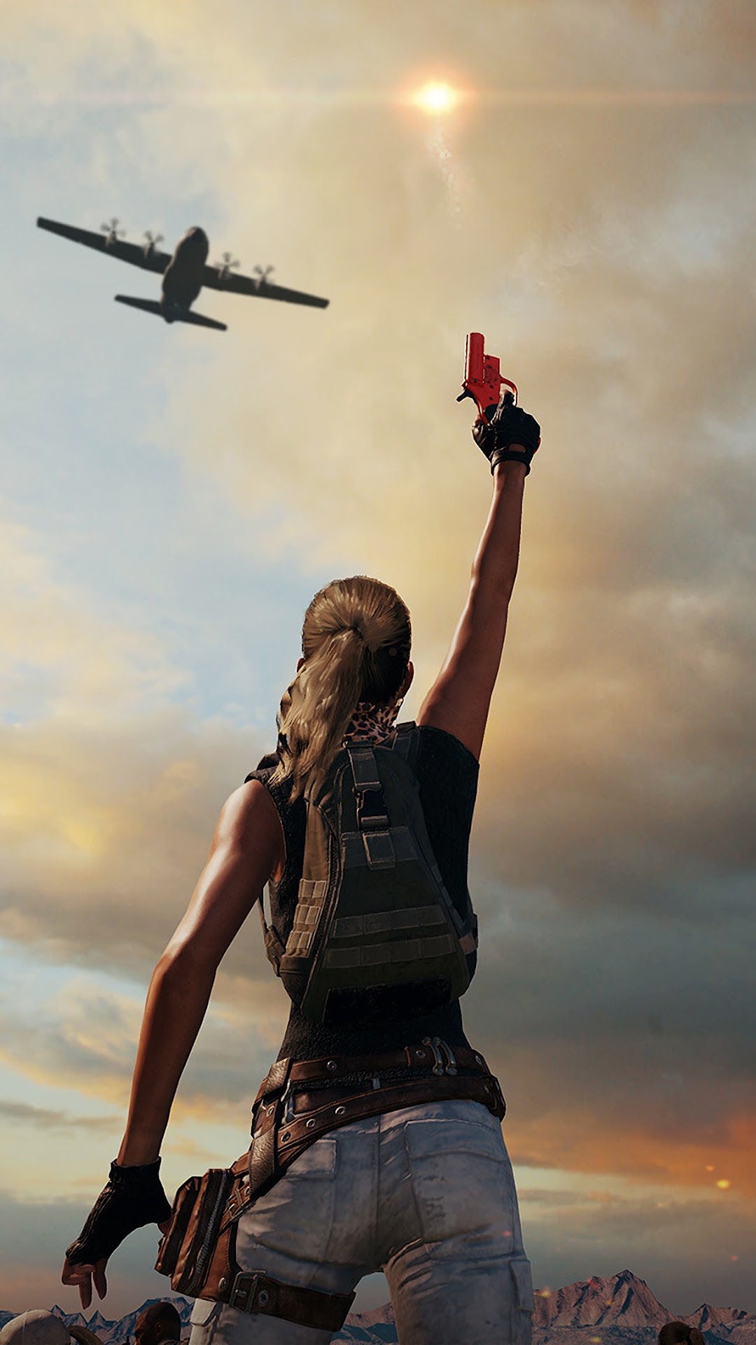 Player from PUBG firing a flare gun at a plane HD Phone Wallpaper