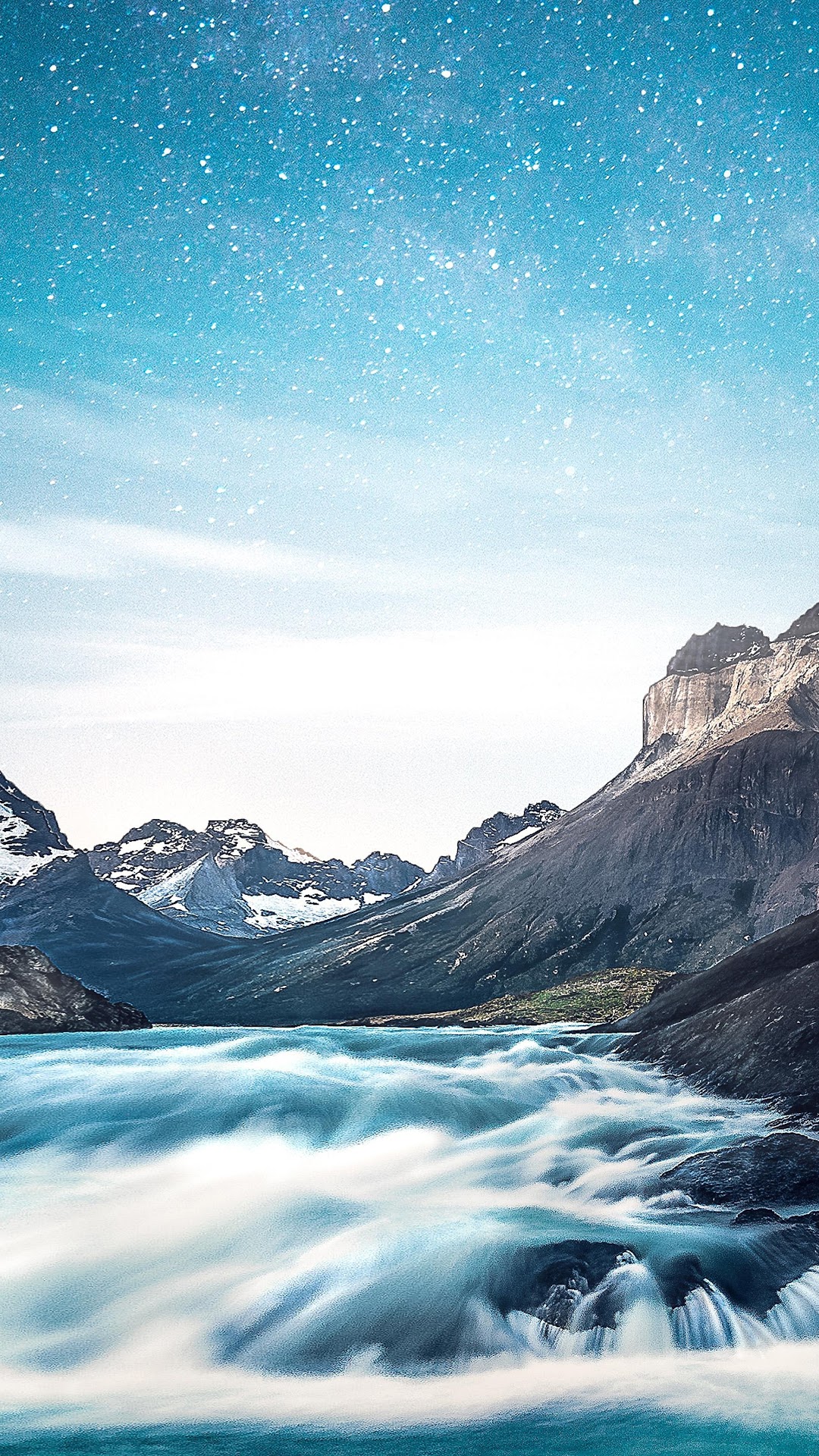 Mountain Sky Stars River Landscape Nature Scenery HD Phone Wallpaper